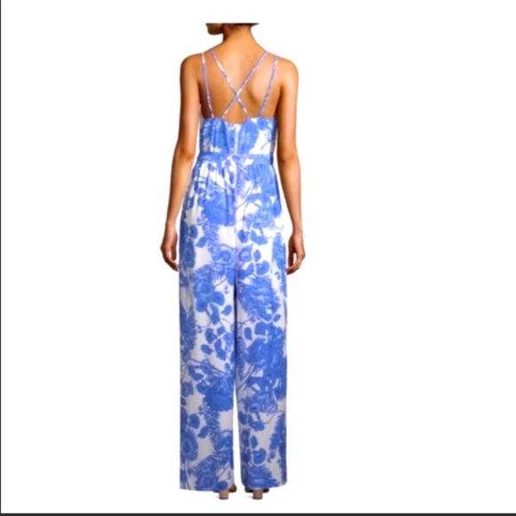 My Michelle Blue and White Linen Jumpsuit - Picture 2 of 9